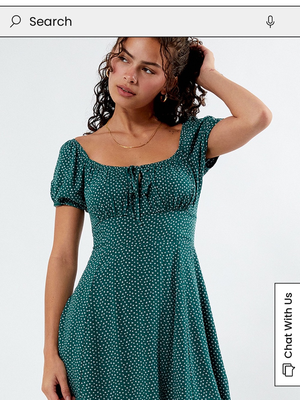 BNWT LA Hearts Green Flower Dot Short Sleeve Front Tie Square Neck Dress